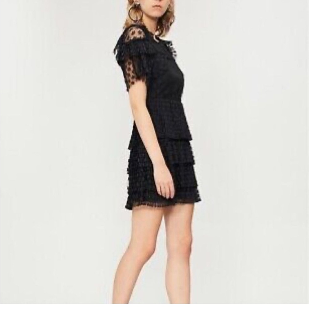 Sandro Black Tiered Lace Mini Dress